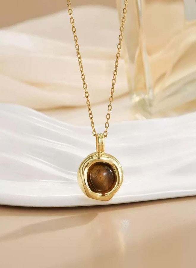 Axepet Gold Tigers Eye Stone Necklace Earrings Set Chunky Gemstone Pendent Dangle Necklace Prom Fashion Jewelry Gifts - Image 3